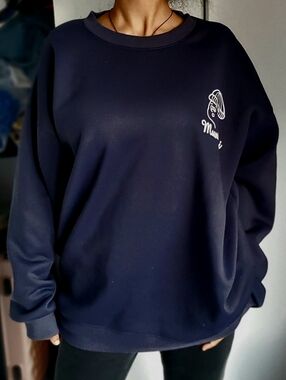 Crewneck Sweater in Navy with Minimal Chest Graphic